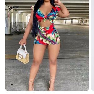 ⚠️CLEARANCE Fashion Nova Multicolor Tropical Print Romper